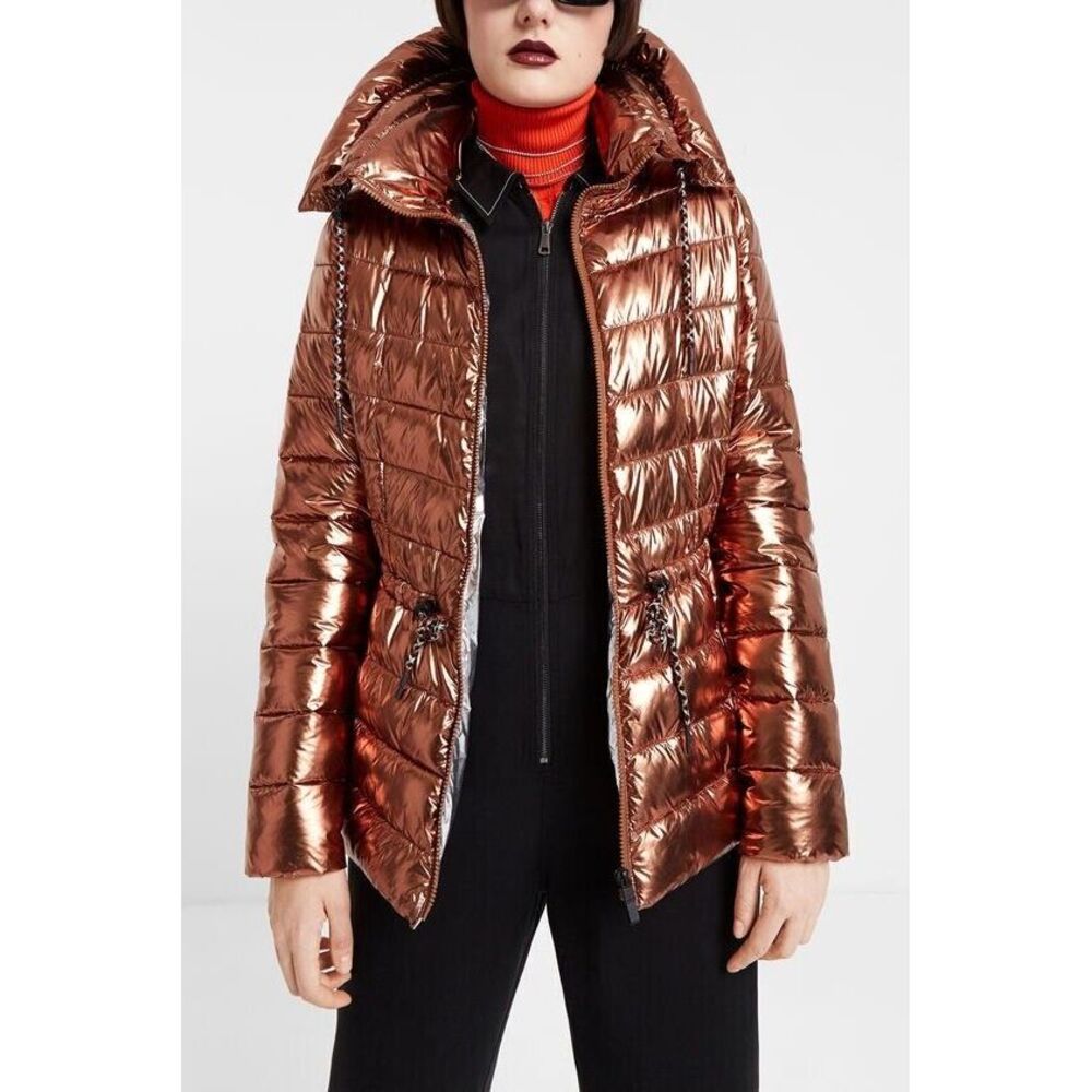 Desigual Womens Jasmine Metallic Copper Packable Padded Puffer Jacket Size Small